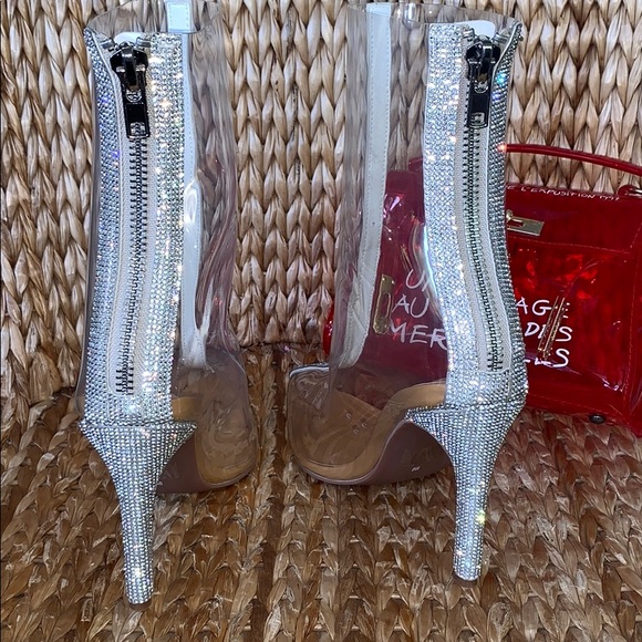 NIB Transparent Clear Rhinestone Ankle Bootie - Picture 2 of 7